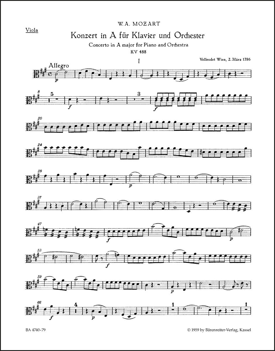 モーツァルト:ピアノ協奏曲第23番 イ長調 K. 488(ヴィオラパート譜)(2冊セット)