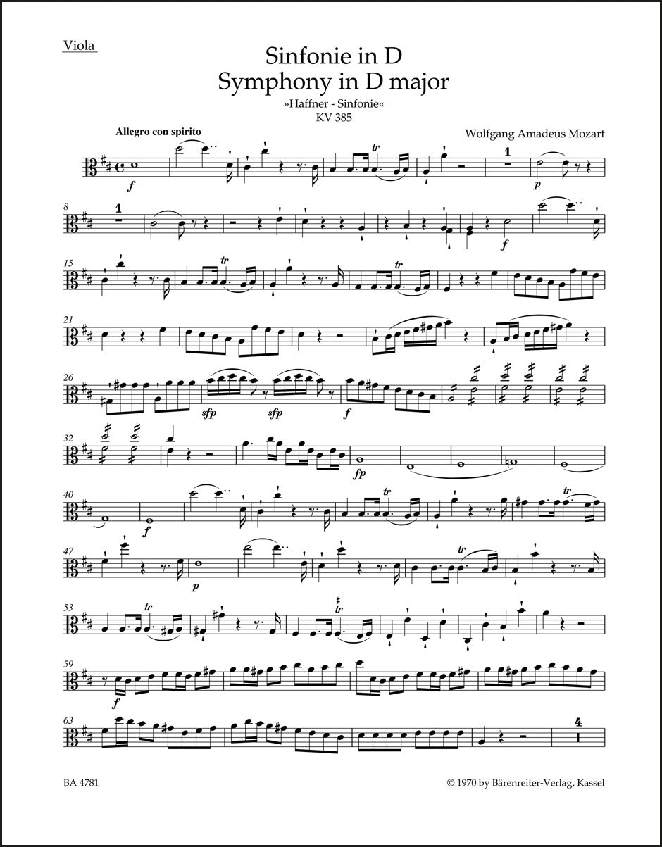 モーツァルト:交響曲第35番 ニ長調 K. 385「ハフナー」(ヴィオラパート譜)(3冊セット)