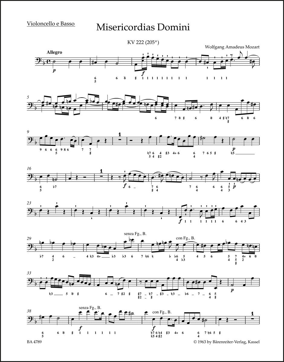 モーツァルト:憐れみの心 K. 222 (205a)(チェロパート譜)
