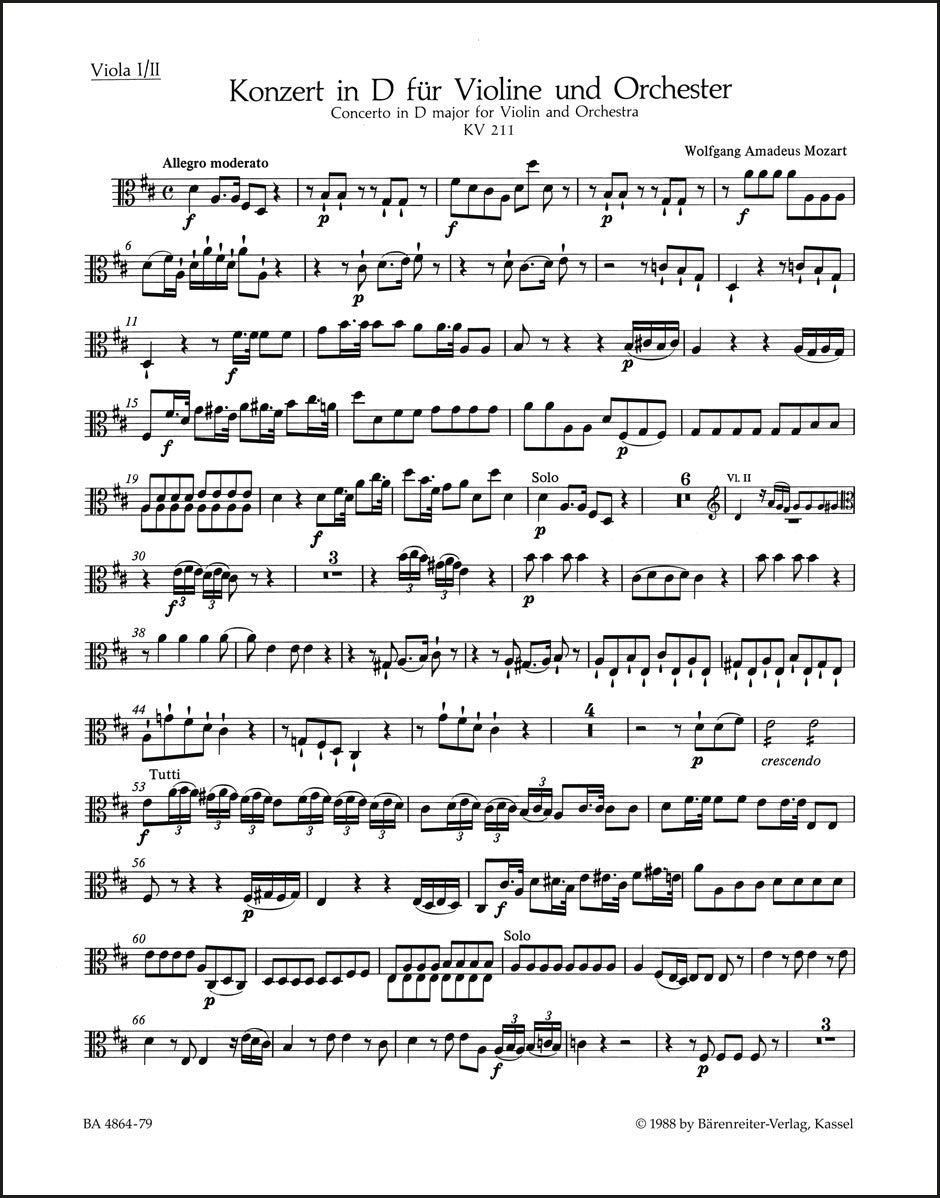 モーツァルト:ヴァイオリン協奏曲第2番 ニ長調 K. 211(ヴィオラパート譜)(2冊セット)