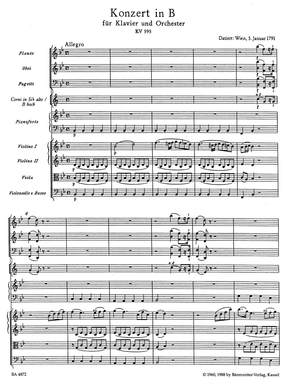 ピアノ/モーツァルト:ピアノ協奏曲第27番 変ロ長調 K. 595