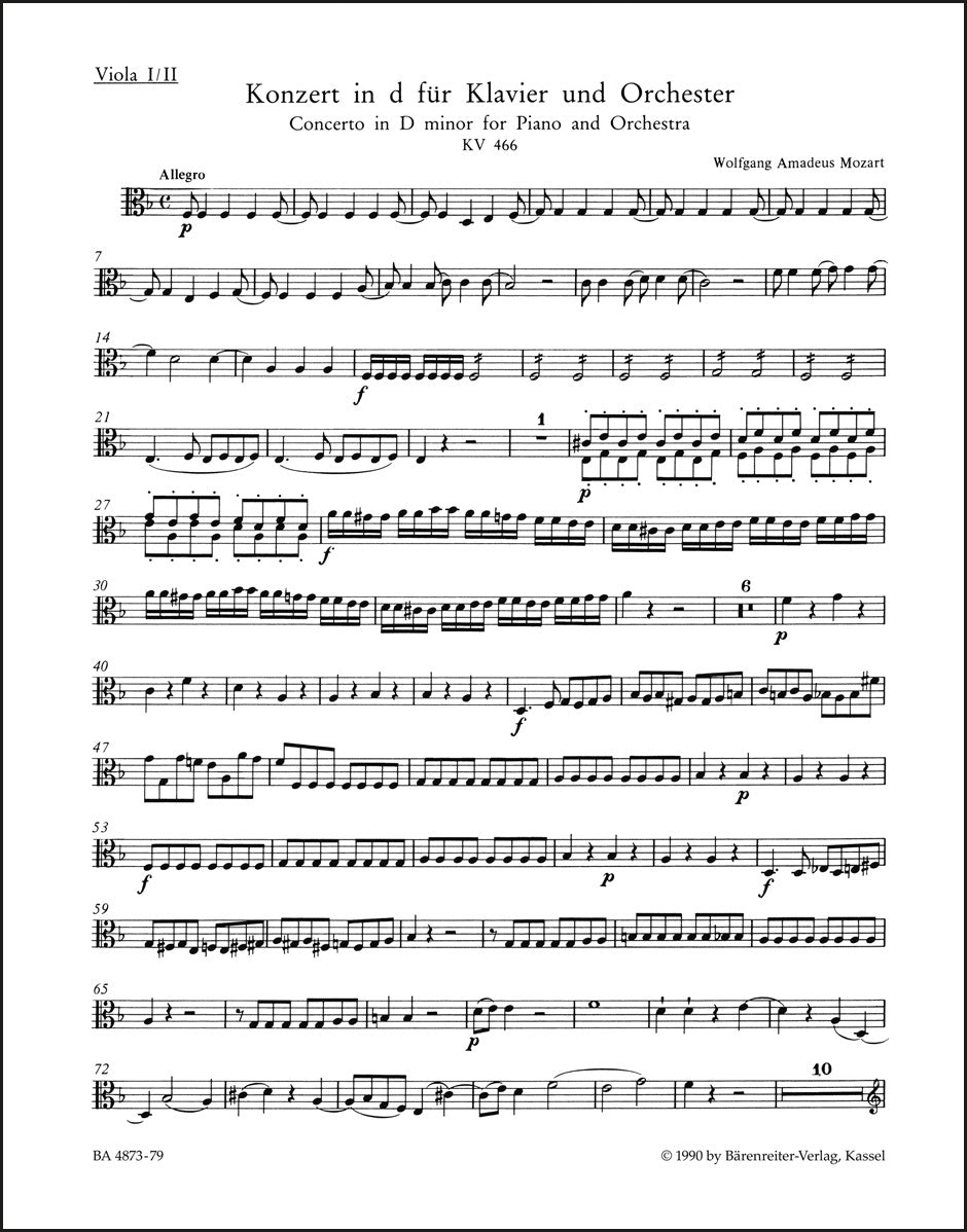 モーツァルト:ピアノ協奏曲 第20番 ニ短調 K. 466(ヴィオラ・パート譜)(ヴィオラパート譜)(3冊セット)