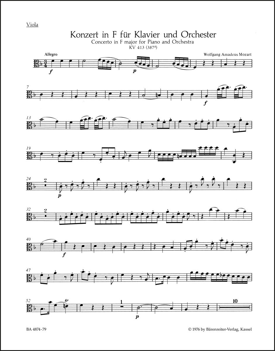 モーツァルト:ピアノ協奏曲 第11番 イ長調 K. 413(387a) ヴィオラパート譜(ヴィオラパート譜)(3冊セット)