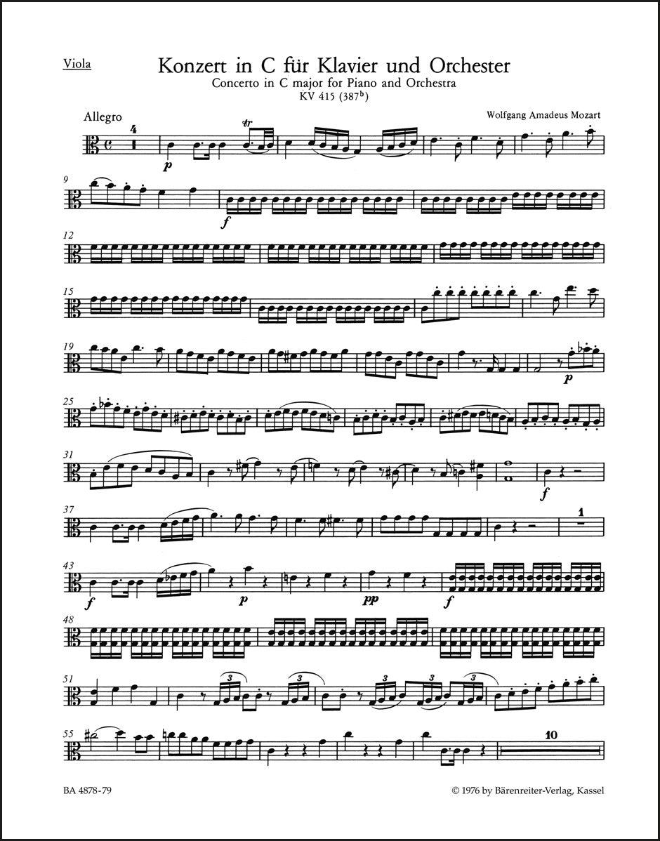 モーツァルト:ピアノ協奏曲第13番 ハ長調 K. 415 (387b)(ヴィオラパート譜)(2冊セット)
