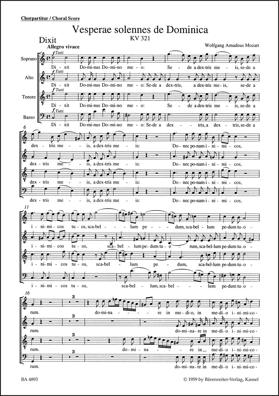 合唱/モーツァルト:ドミニカのための荘厳な晩課 K. 321(10冊セット)