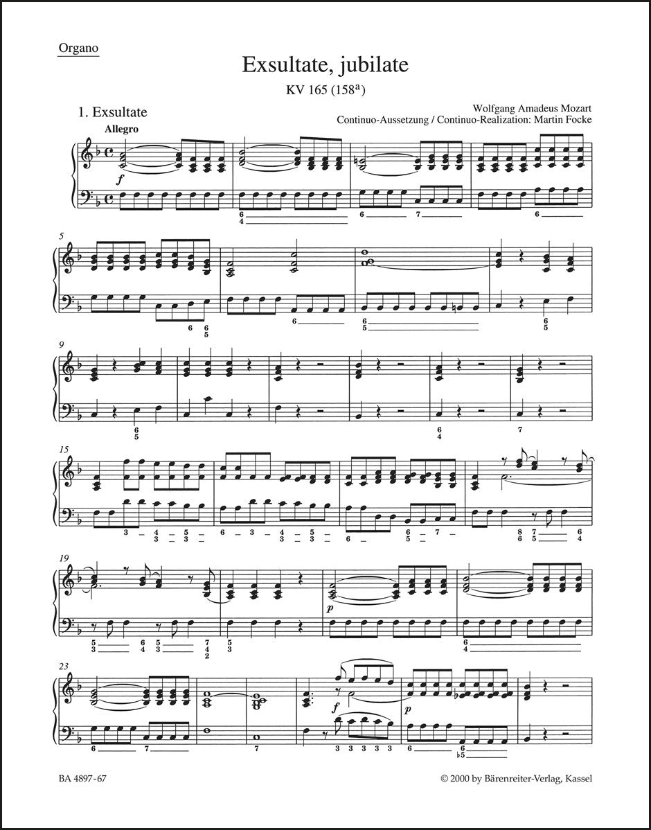 モーツァルト:エクスルターテ・ユビラーテ K. 165 (158a)(オルガンパート譜)