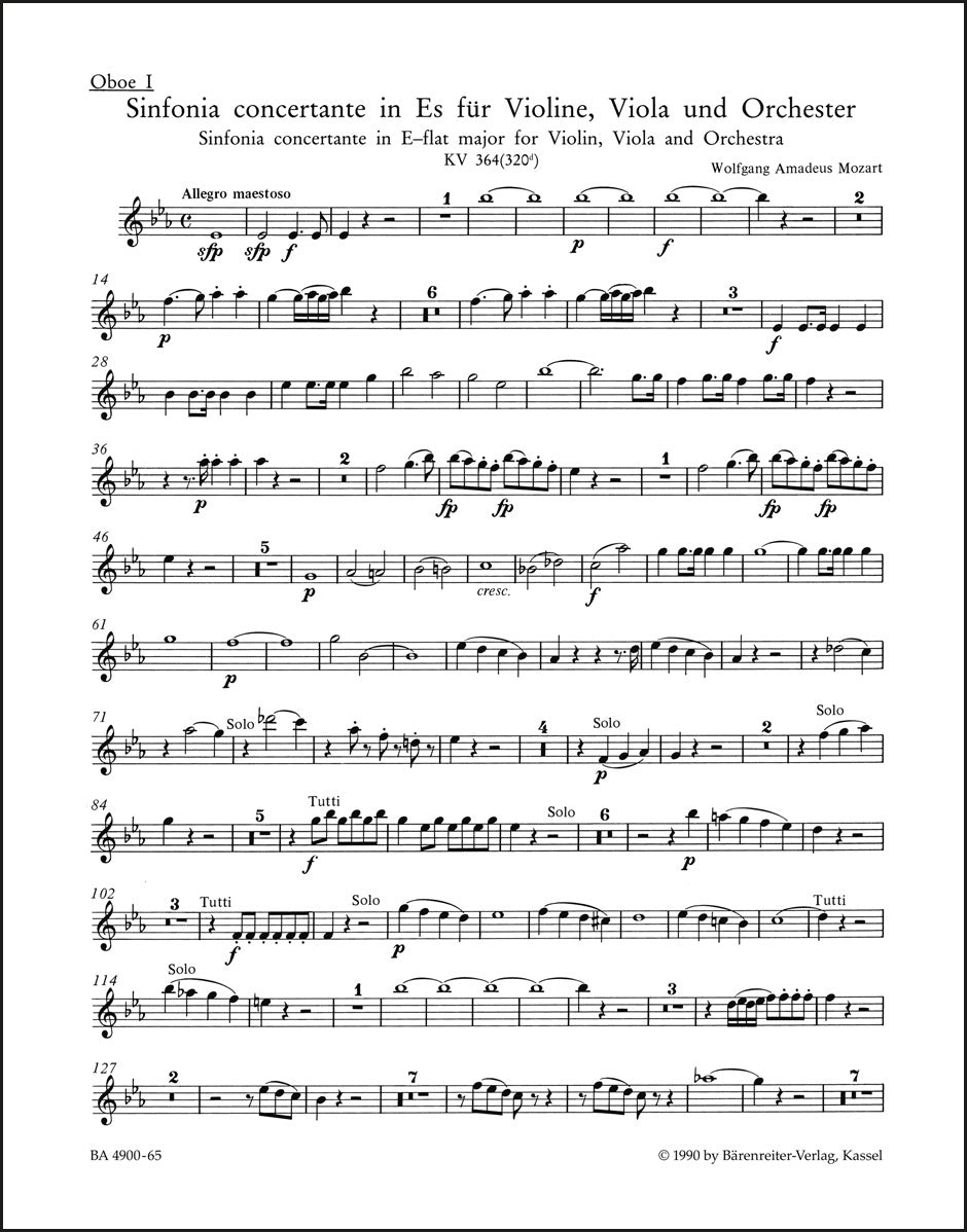 モーツァルト:協奏交響曲 変ホ長調 K. 364 (320d) ヴァイオリン、ヴィオラと管弦楽のための