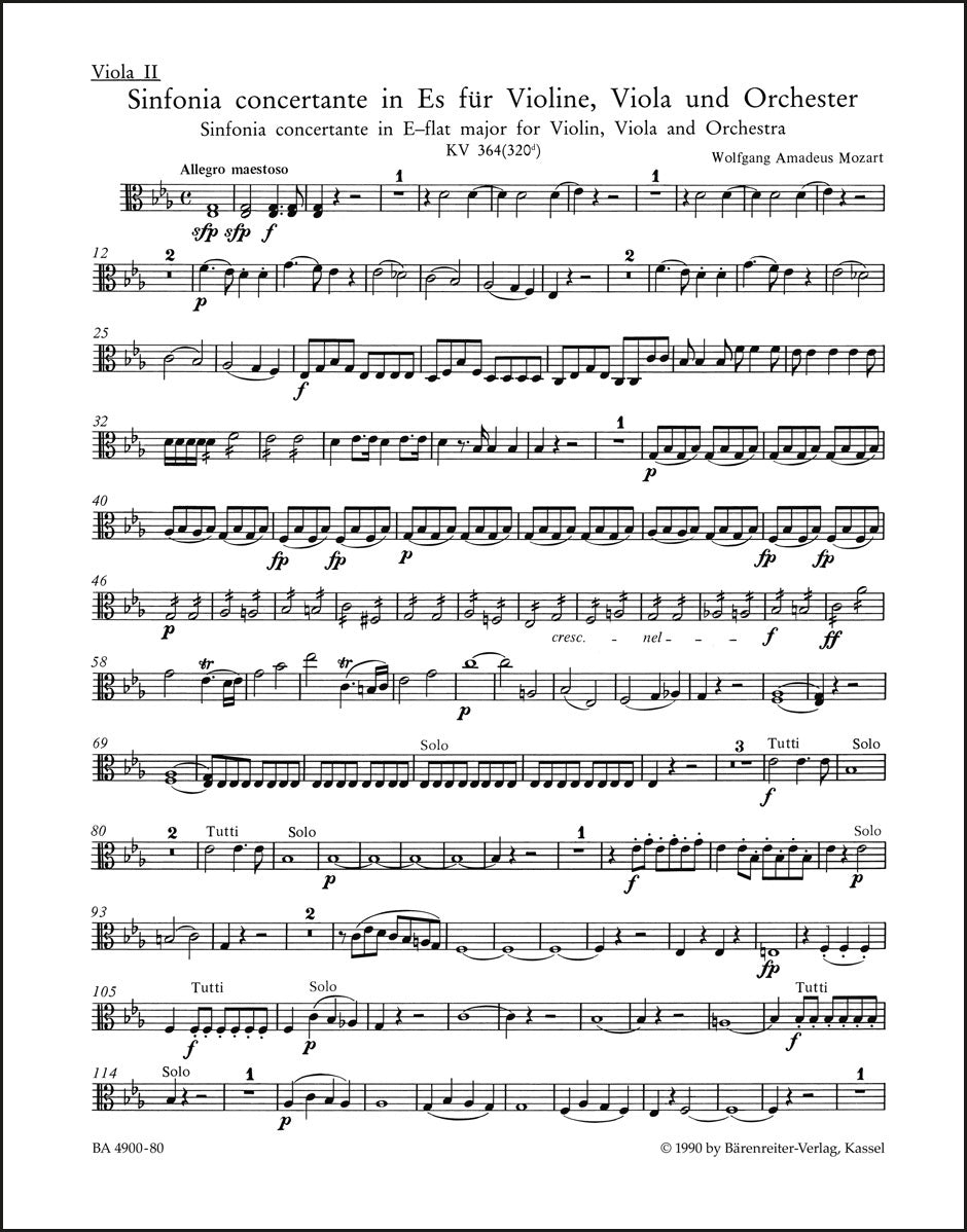 モーツァルト:協奏交響曲 変ホ長調 K. 364 (320d) ヴァイオリン、ヴィオラと管弦楽のための(ヴィオラパート譜)