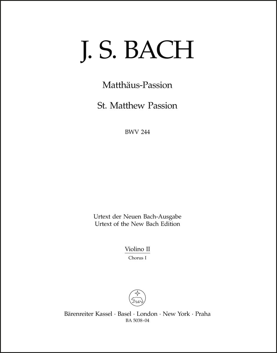 バッハ:マタイ受難曲 BWV 244(パート譜)(2冊セット)