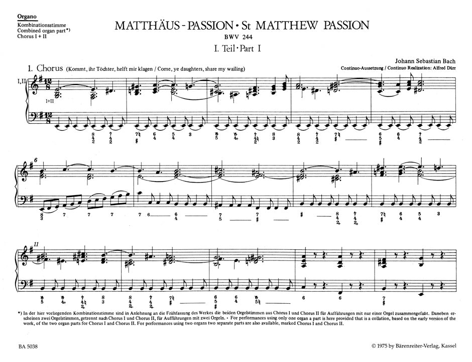 バッハ:マタイ受難曲 BWV 244(パート譜)