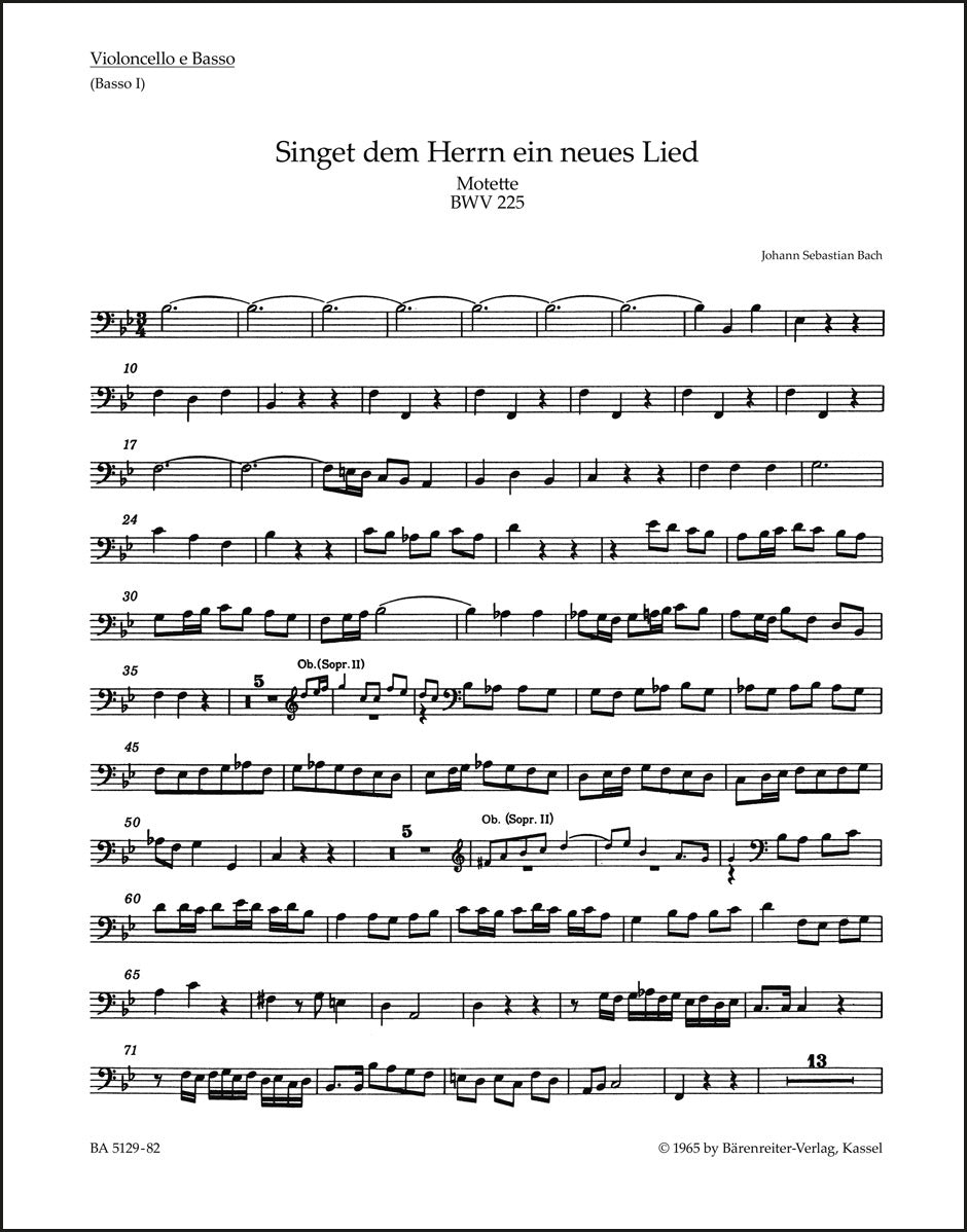 バッハ:モテット「主に向かって新しい歌を歌え」BWV 225(チェロパート譜)