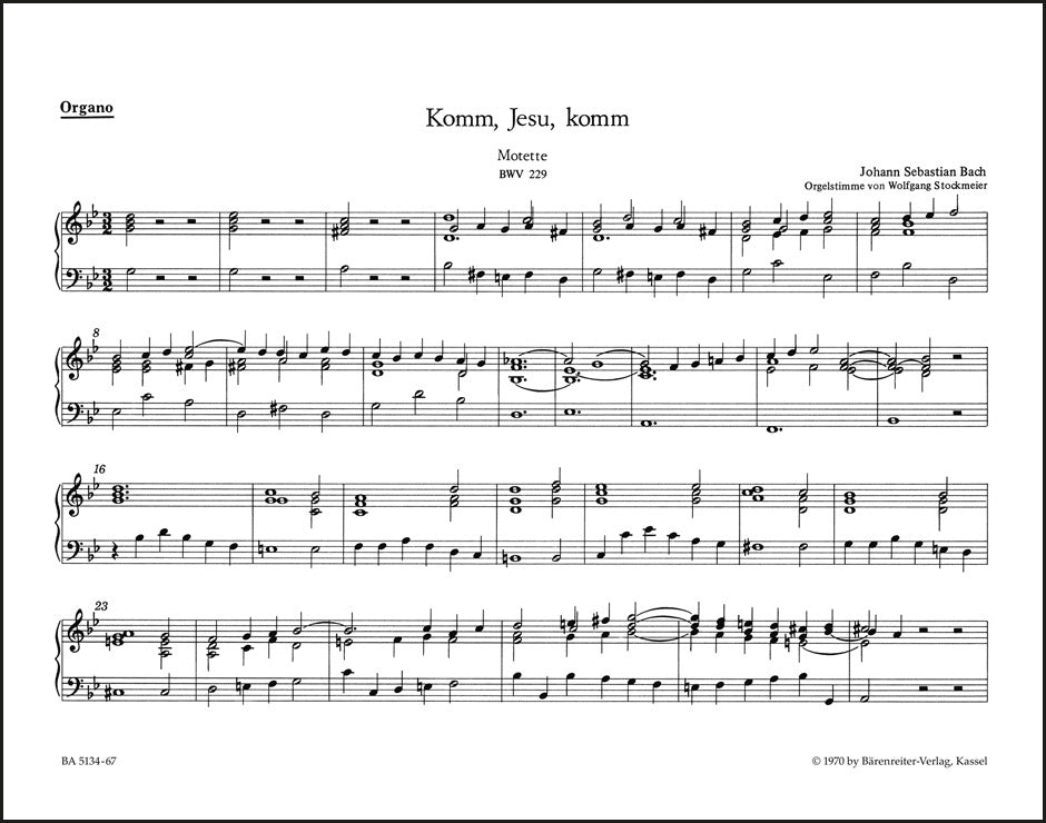 バッハ:モテット「来たれ、イエスよ、来たれ」BWV 229(オルガンパート譜)