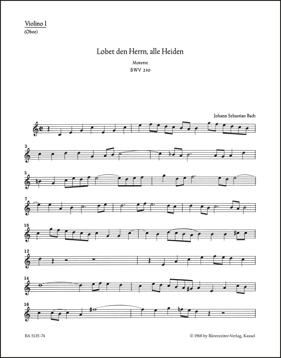 バッハ:モテット「主をほめたたえよ、すべての異邦人よ」BWV 230(ヴァイオリンパート譜)