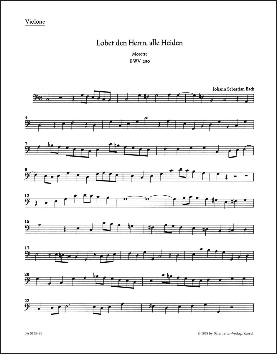バッハ:主をほめたたえよ、すべての異邦人よ BWV 230(パート譜)