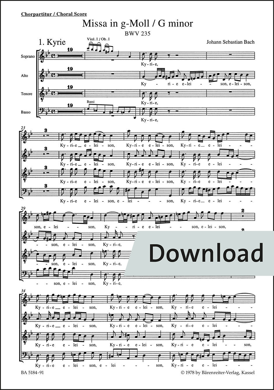 合唱/バッハ:ミサ曲 ト短調 BWV 235(10冊セット)【デジタル版】