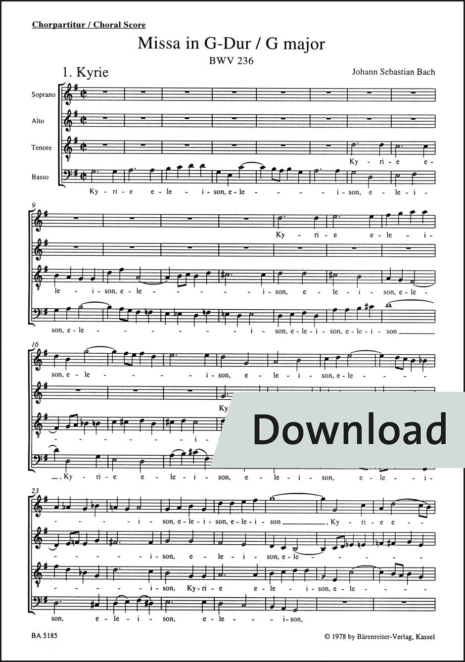 合唱/バッハ:ミサ曲ト長調 BWV 236「ルター派ミサ曲」(10冊セット)【デジタル版】