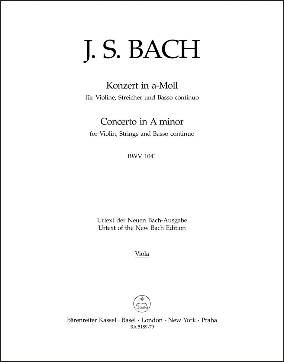 バッハ:ヴァイオリン協奏曲 イ短調 BWV 1041(ヴィオラパート譜)
