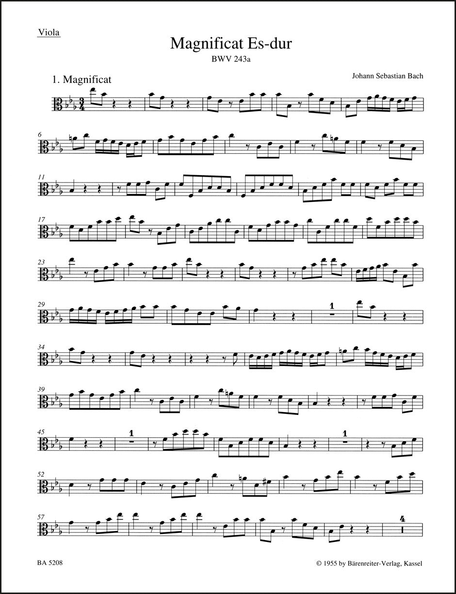 バッハ:マニフィカート 変ホ長調 BWV 243a(ヴィオラパート譜)(2冊セット)