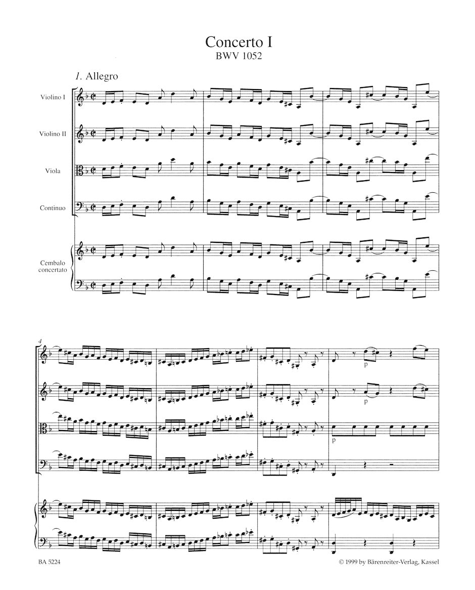 ピアノ/バッハ:チェンバロと弦楽のための協奏曲第1番 ニ短調 BWV 1052