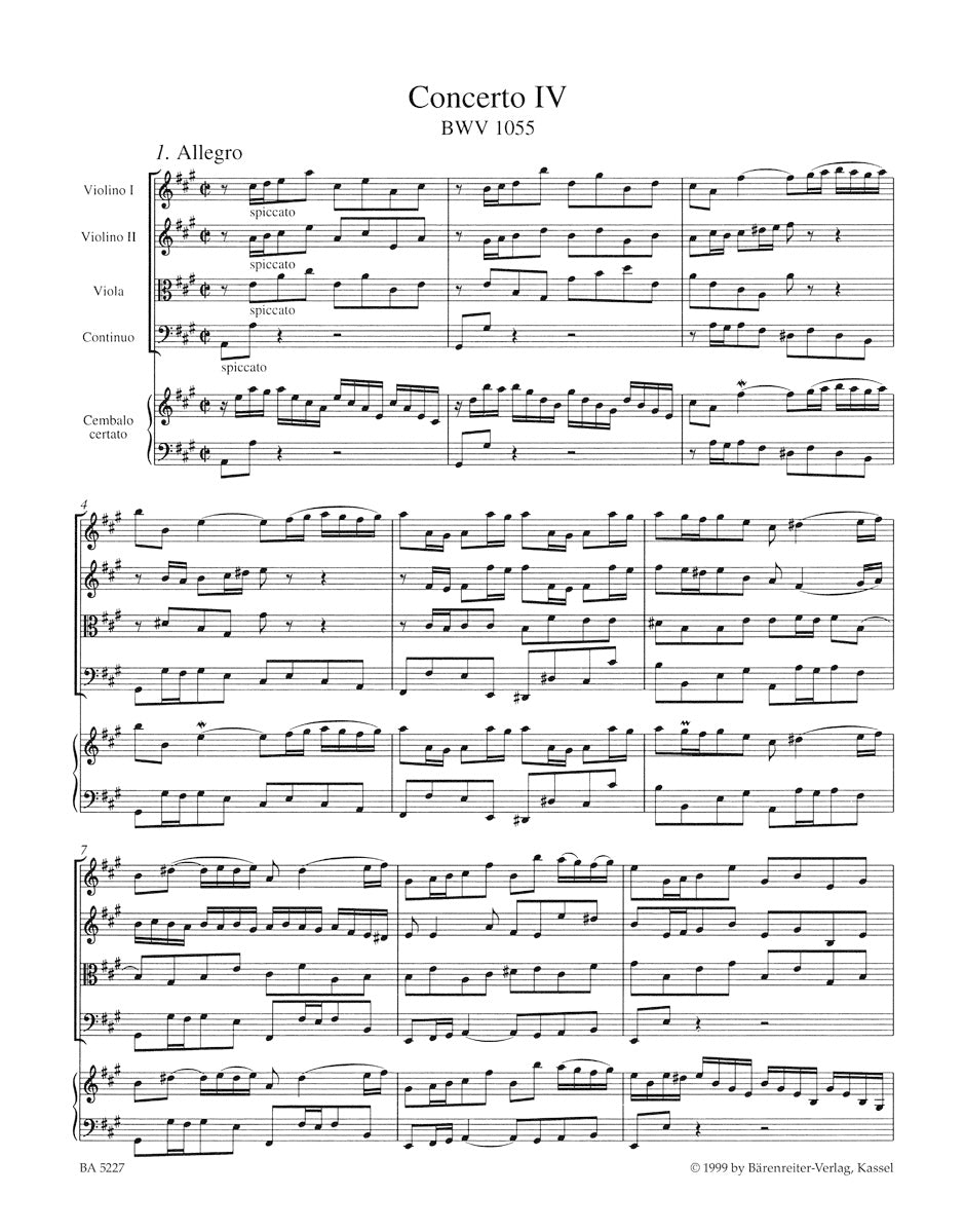 ピアノ/バッハ:チェンバロと弦楽のための協奏曲 第4番 イ長調 BWV 1055