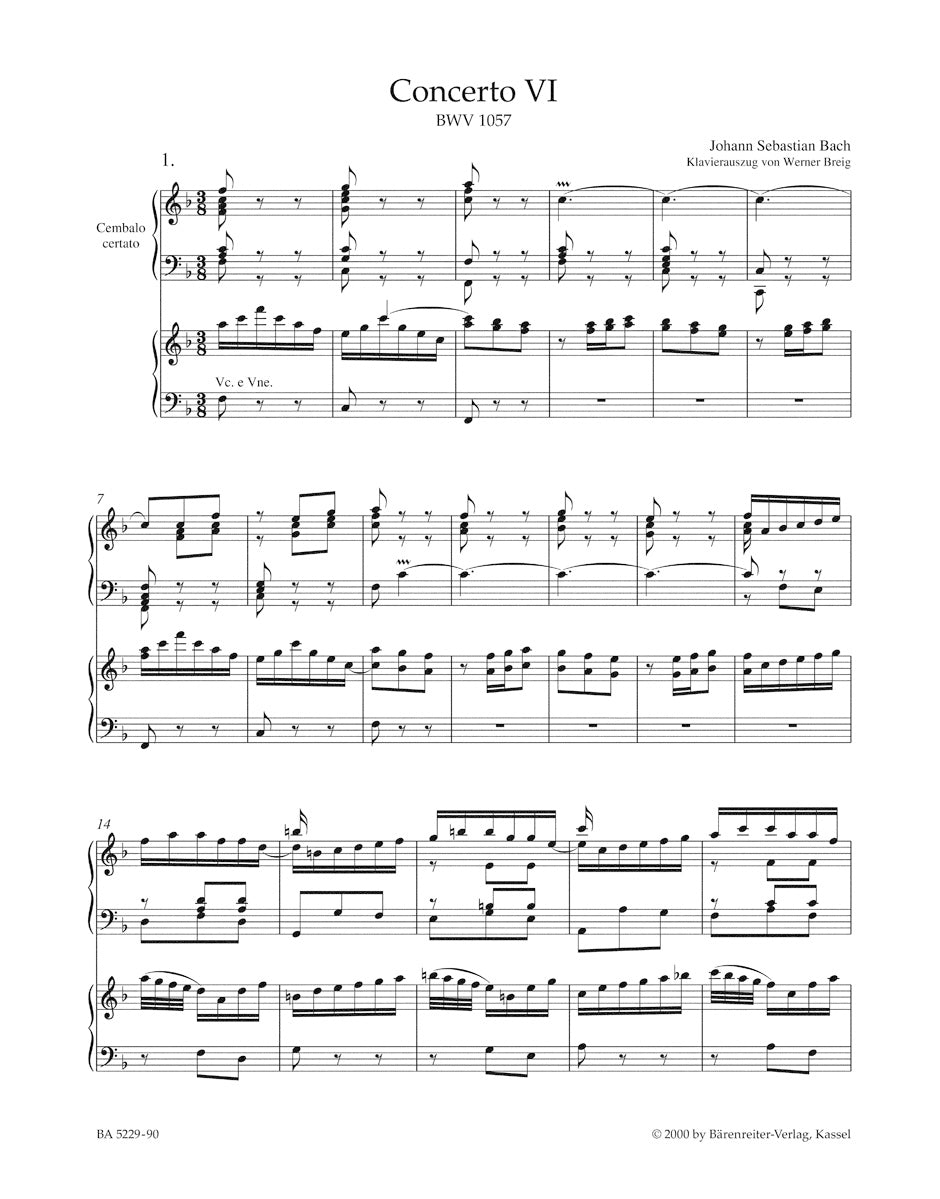 バッハ:チェンバロ協奏曲 第6番 ヘ長調 BWV 1057(2本のリコーダーと弦楽のための)
