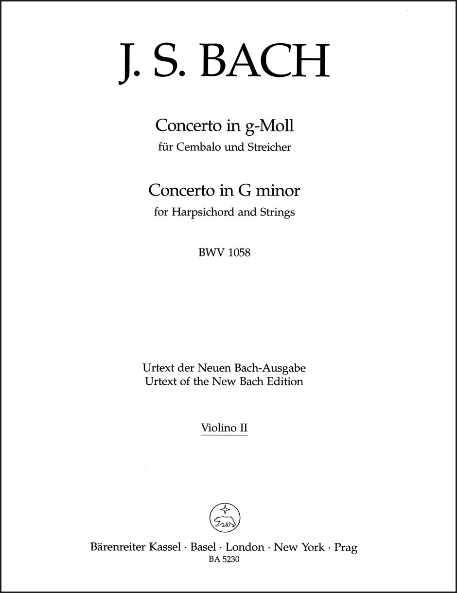 バッハ:チェンバロと弦楽のための協奏曲 ト短調 BWV 1058(ヴァイオリンパート譜)
