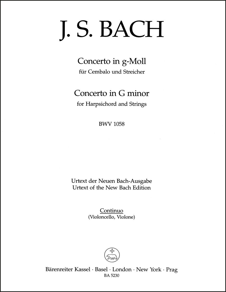 バッハ:チェンバロと弦楽のための協奏曲 ト短調 BWV 1058(チェロパート譜)