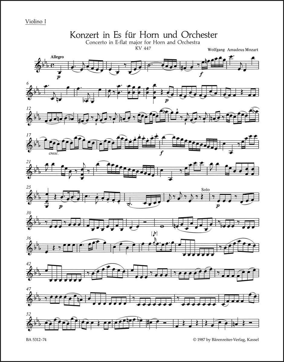 モーツァルト:ホルン協奏曲第3番 変ホ長調 K. 447(ヴァイオリンパート譜)(3冊セット)