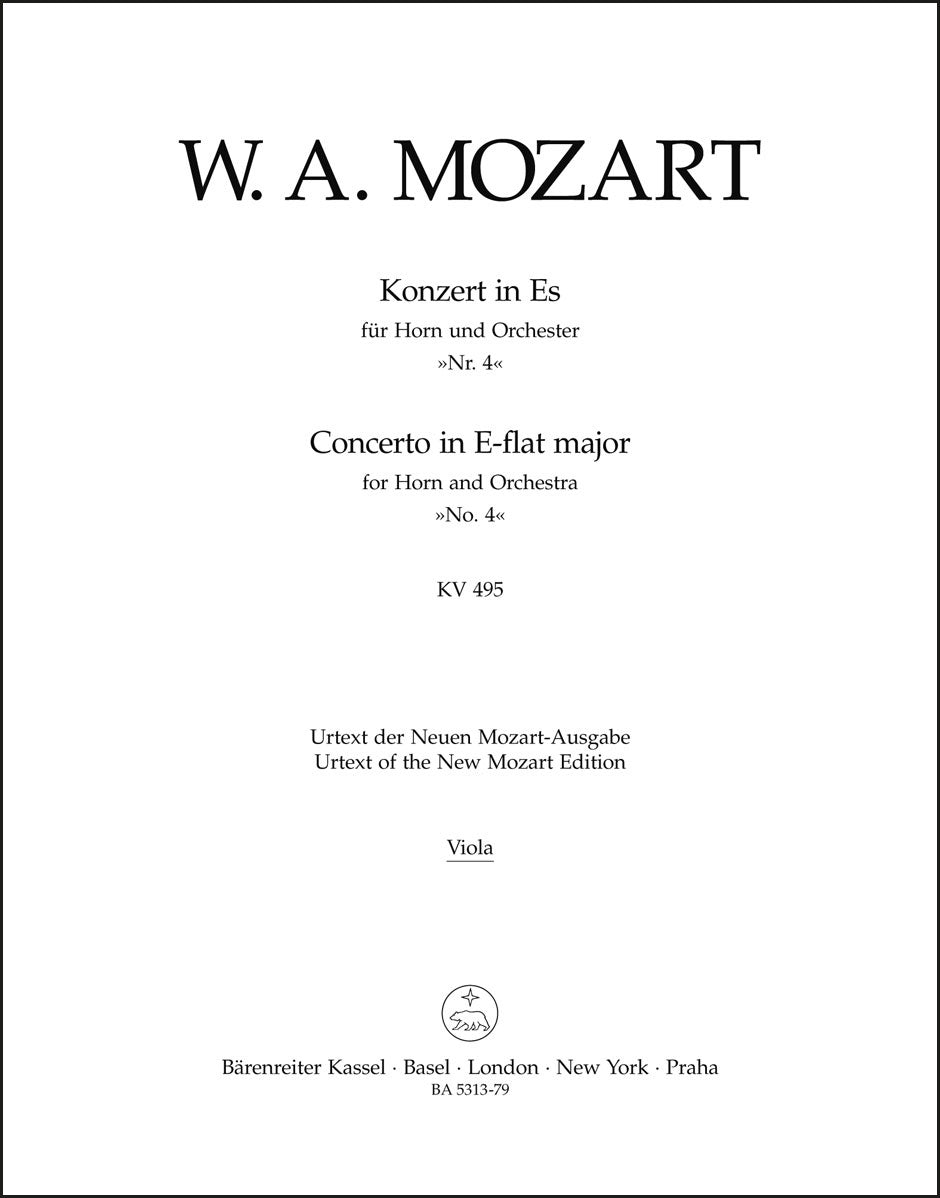 モーツァルト:ホルン協奏曲 第4番 変ホ長調 K. 495(ヴィオラパート譜)(2冊セット)