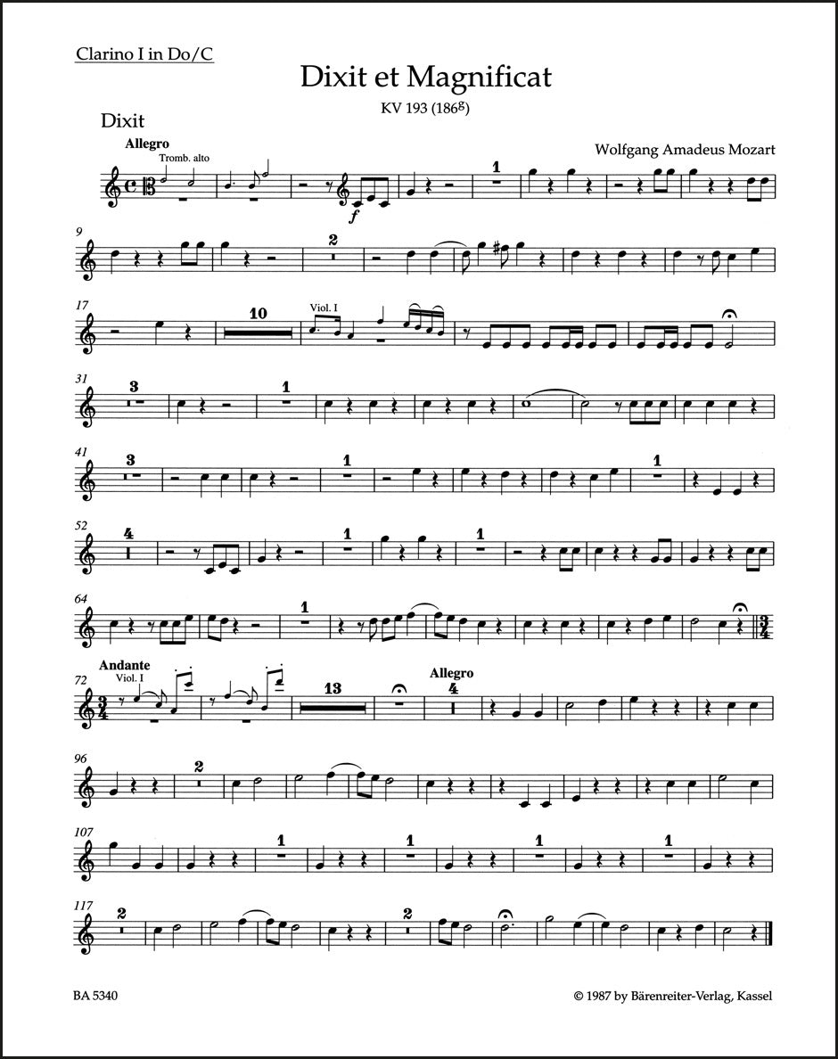 モーツァルト:ディクシット ト マニフィカト K. 193 (186g)