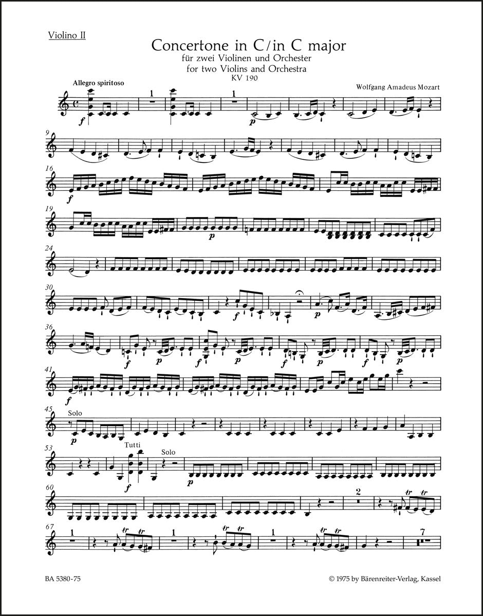 モーツァルト:協奏交響曲 ハ長調 K. 190 (166b; KV6:186 E)(ヴァイオリンパート譜)(4冊セット)