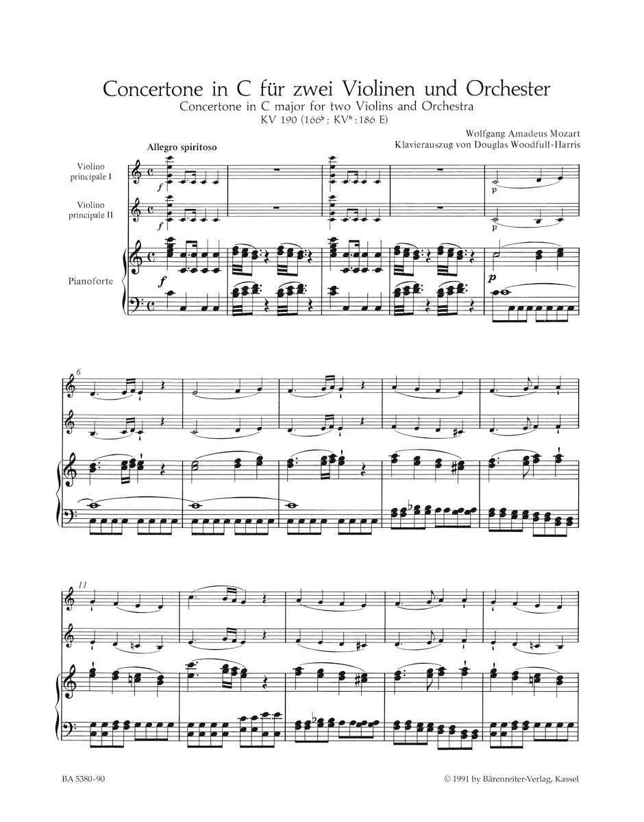 ヴァイオリン/モーツァルト:2つのヴァイオリンと管弦楽のための協奏交響曲 ハ長調 K. 190 (166b; KV6:186 E)