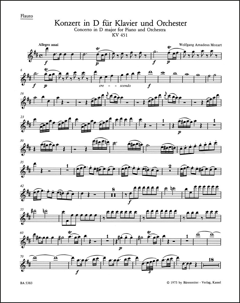 モーツァルト:ピアノ協奏曲 第16番 ニ長調 K. 451