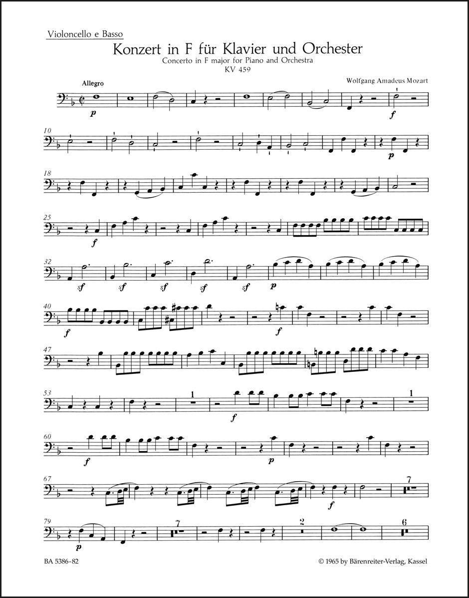モーツァルト:ピアノ協奏曲第19番 ヘ長調 K. 459(チェロパート譜)(2冊セット)