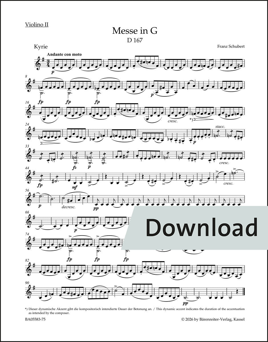 シューベルト:ミサ曲 ト長調 D 167(ヴァイオリンパート譜)(4冊セット)【デジタル版】