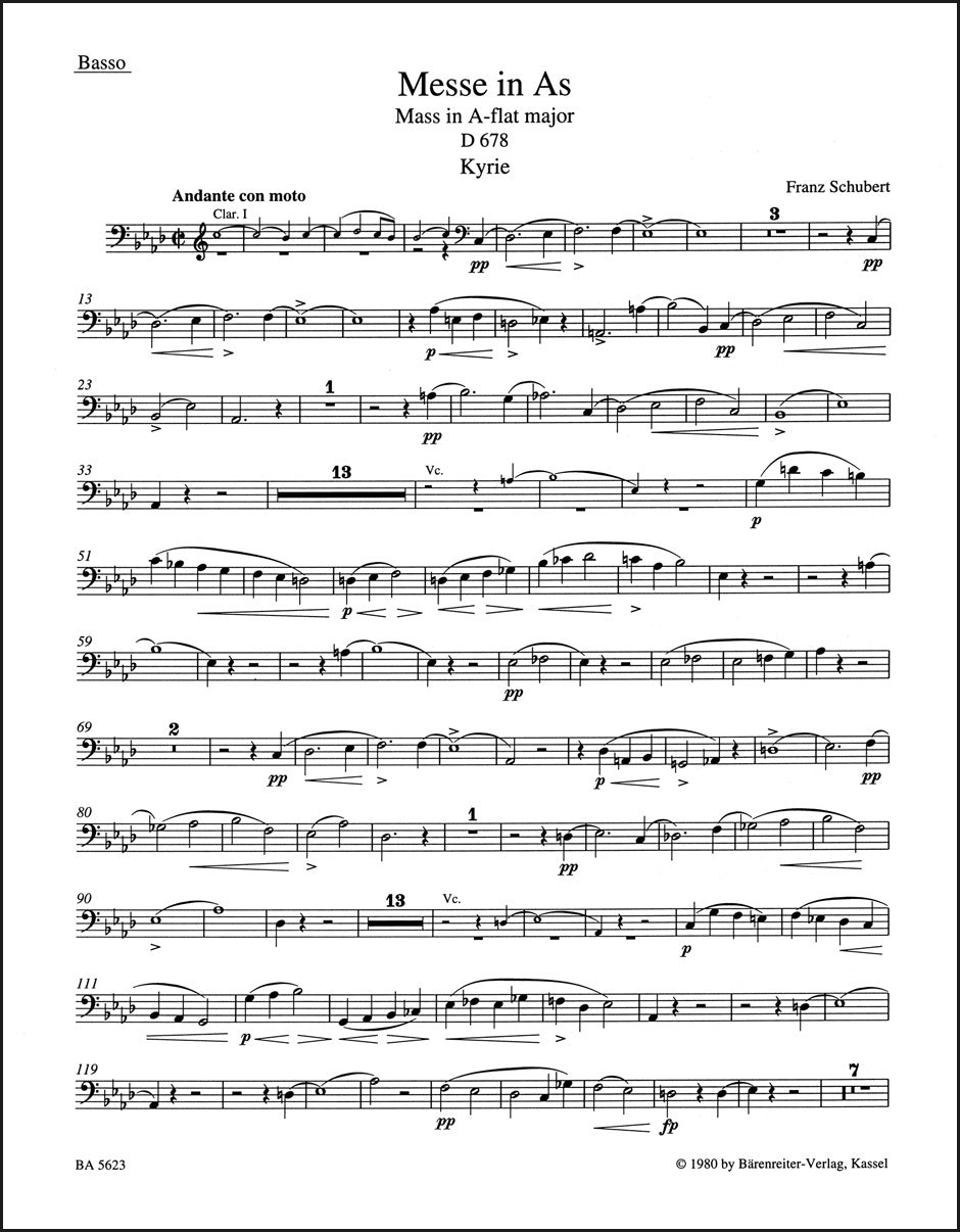 シューベルト:ミサ曲 変イ長調 D 678(コントラバスパート譜)(2冊セット)