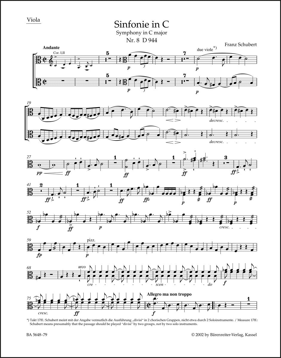 シューベルト:交響曲第8番 ハ長調 D 944「ザ・グレート」(ヴィオラパート譜)(3冊セット)