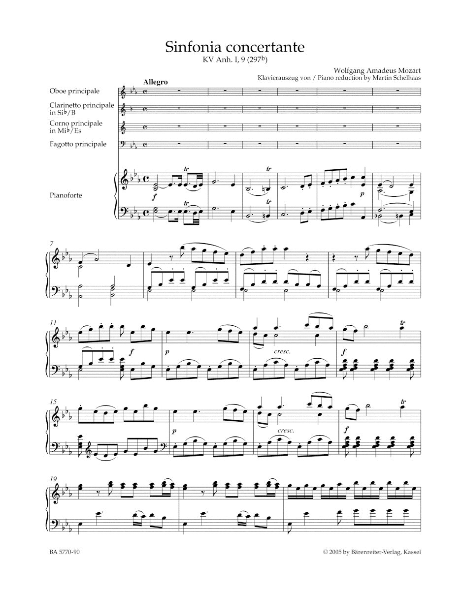 スコア/モーツァルト:オーボエ、クラリネット、ホルンとファゴットのための協奏交響曲 変ホ長調 K. Anh. I,9 (297b)