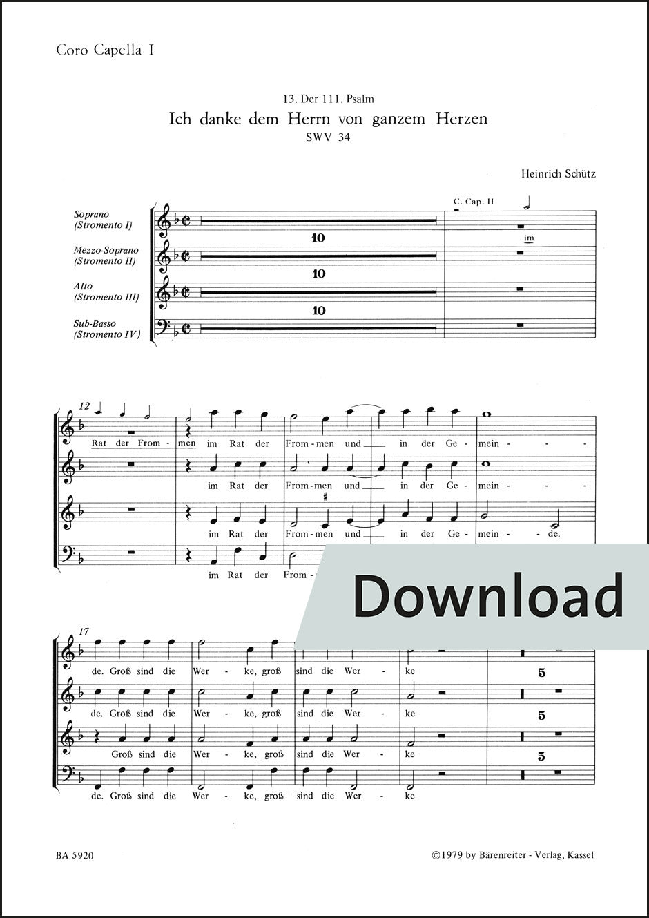 合唱/シュッツ:われ心を尽くして主に感謝せん SWV 34(10冊セット)【デジタル版】