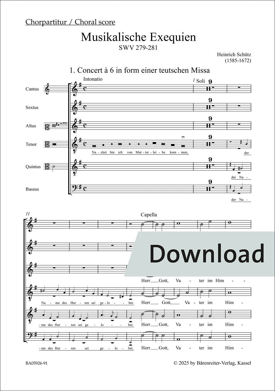 合唱/シュッツ:音楽による葬送礼拝 SWV 279-281(10冊セット)【デジタル版】