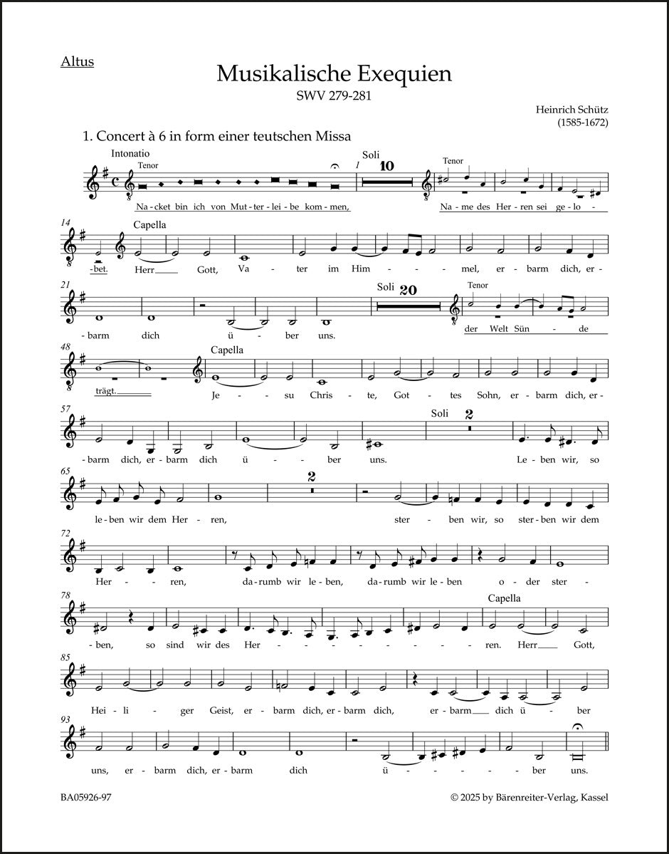 シュッツ:ムジカーリシェ・エクセクヴィエン SWV 279-281(パート譜)