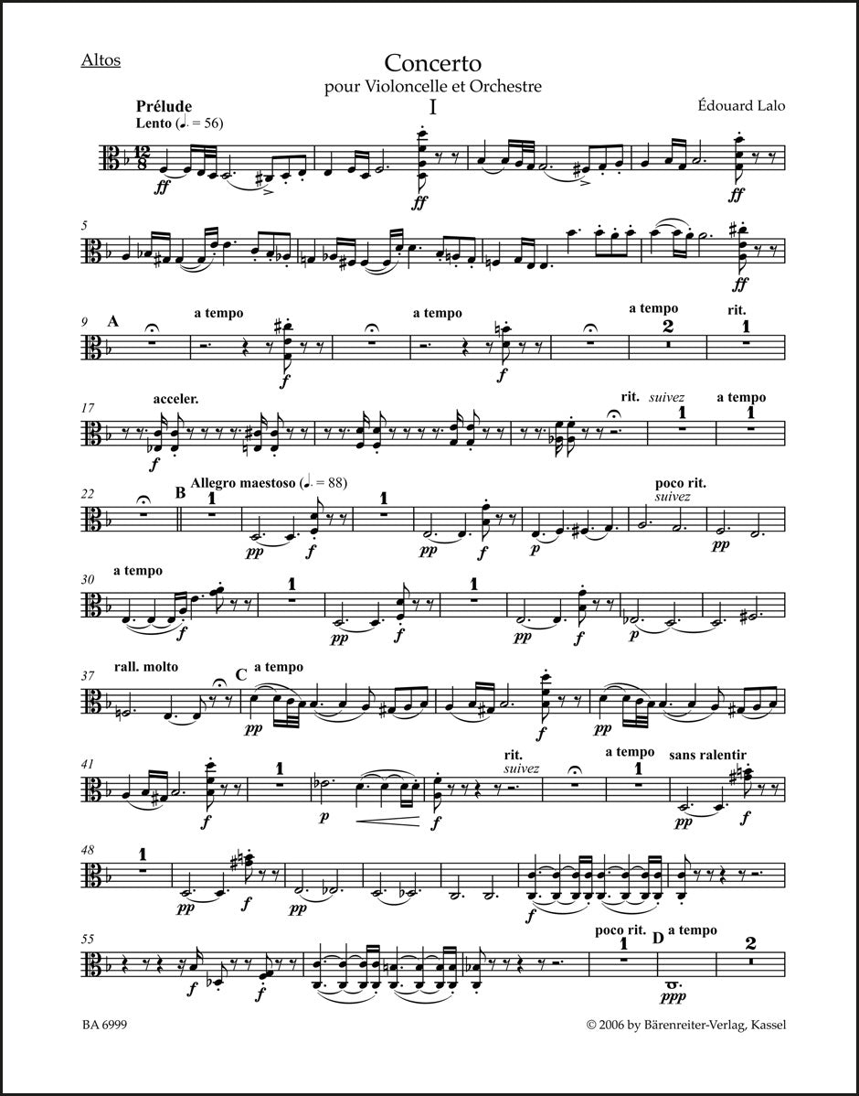 ラロ:チェロと管弦楽のための協奏曲 ニ短調(ヴィオラパート譜)(3冊セット)