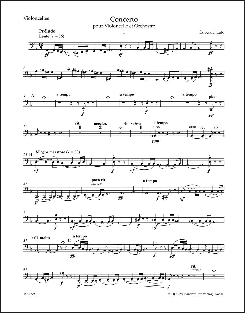 ラロ:チェロと管弦楽のための協奏曲 ニ短調(チェロパート譜)(2冊セット)