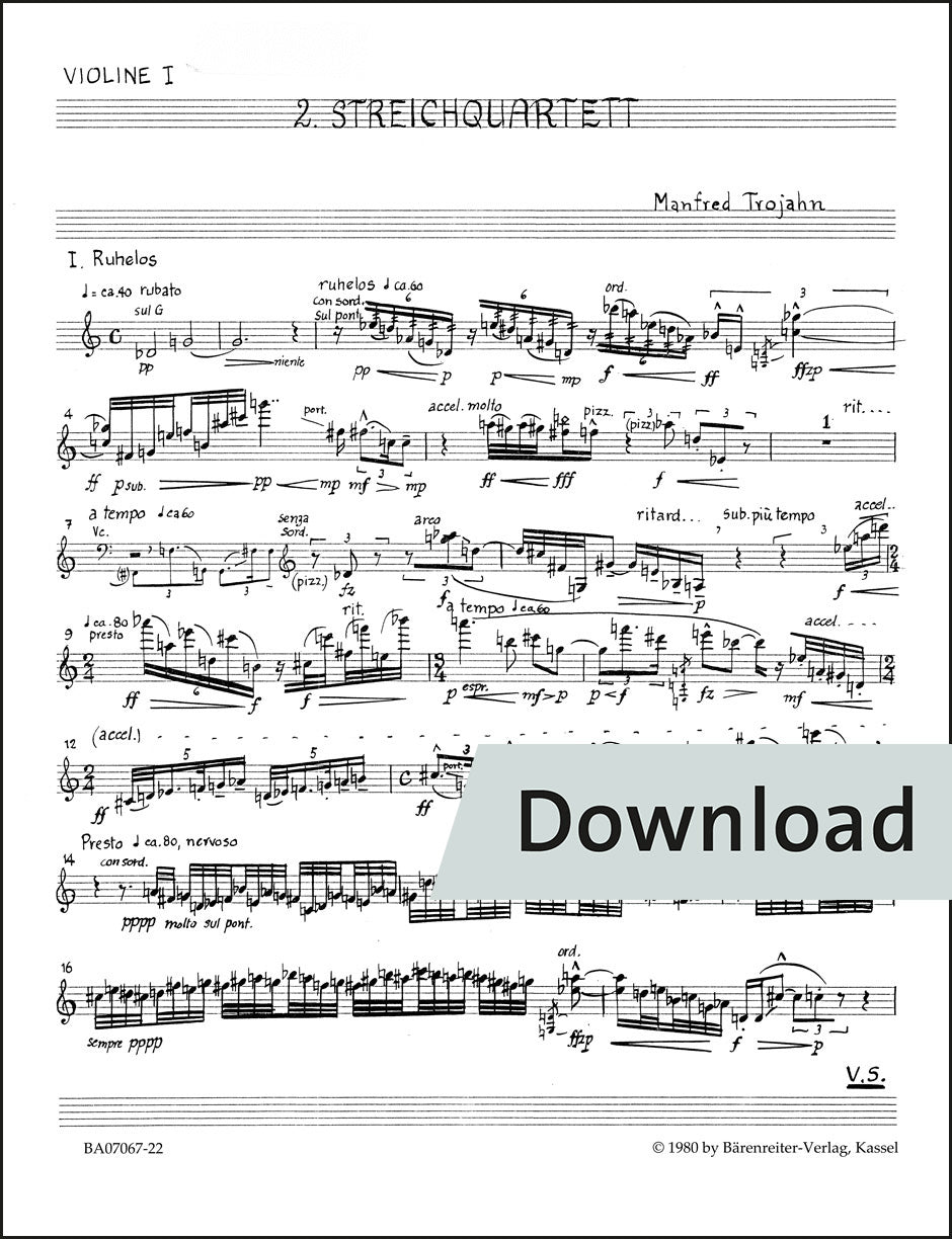 トロヤーン:クラリネットとメゾソプラノを伴う弦楽四重奏曲 第2番(1979/1980) – パート譜セット【デジタル版】