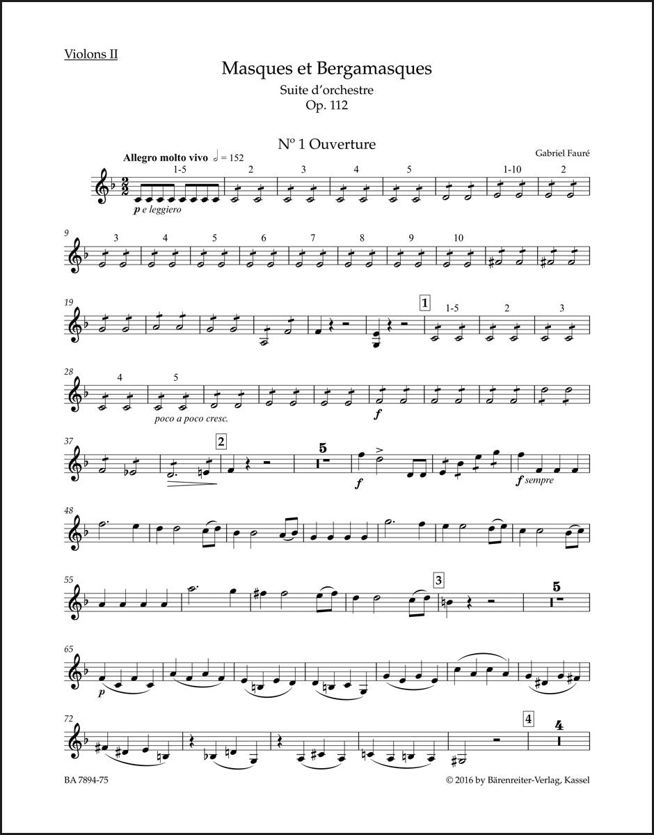 フォーレ:仮面とベルガマスク op. 112 N 185b(ヴァイオリンパート譜)(4冊セット)