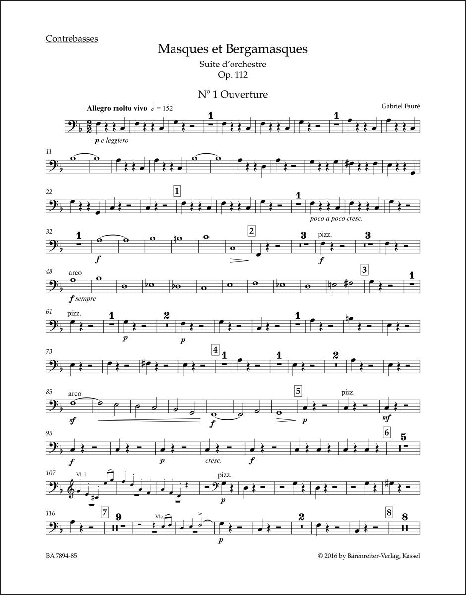 フォーレ:仮面とベルガマスク op. 112 N 185b パート譜(コントラバス)(コントラバスパート譜)(2冊セット)