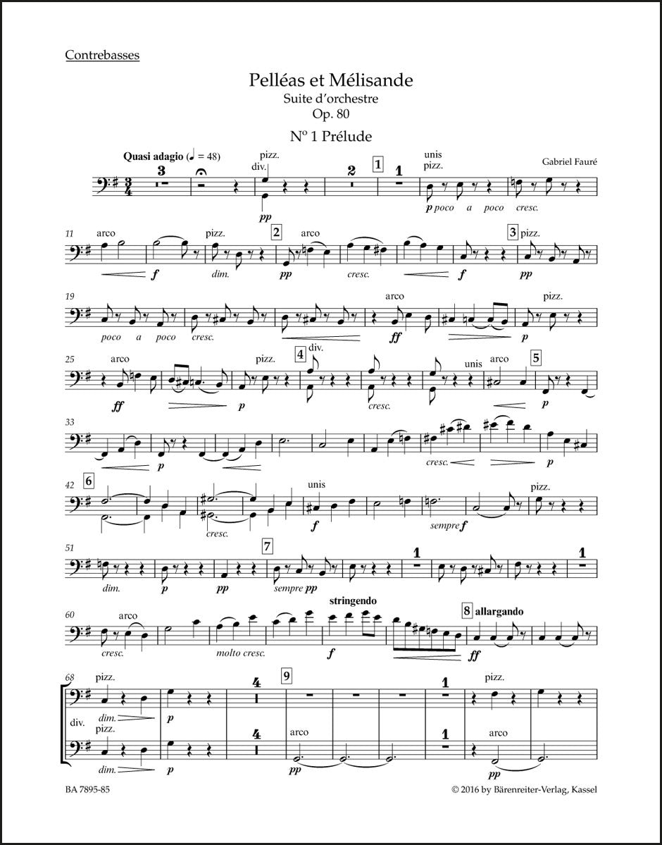 フォーレ:ペレアスとメリザンド op. 80(コントラバスパート譜)(2冊セット)