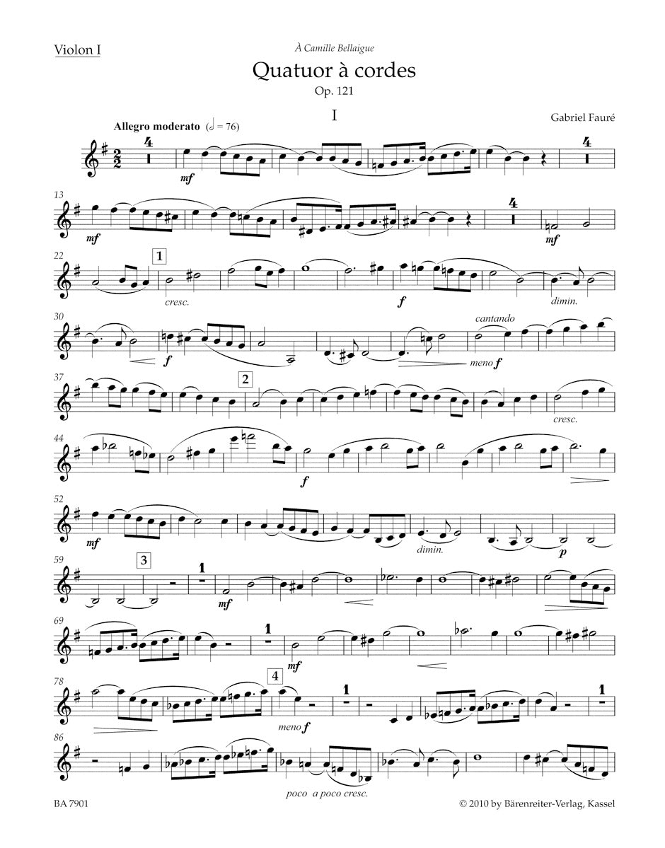 フォーレ:弦楽四重奏曲 作品121(ヴァイオリンパート譜)
