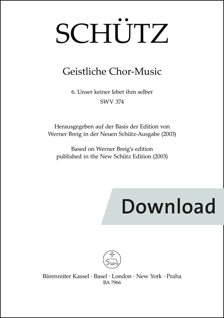 合唱/シュッツ:モテット「我らのうち誰一人として」SWV 374(10冊セット)【デジタル版】
