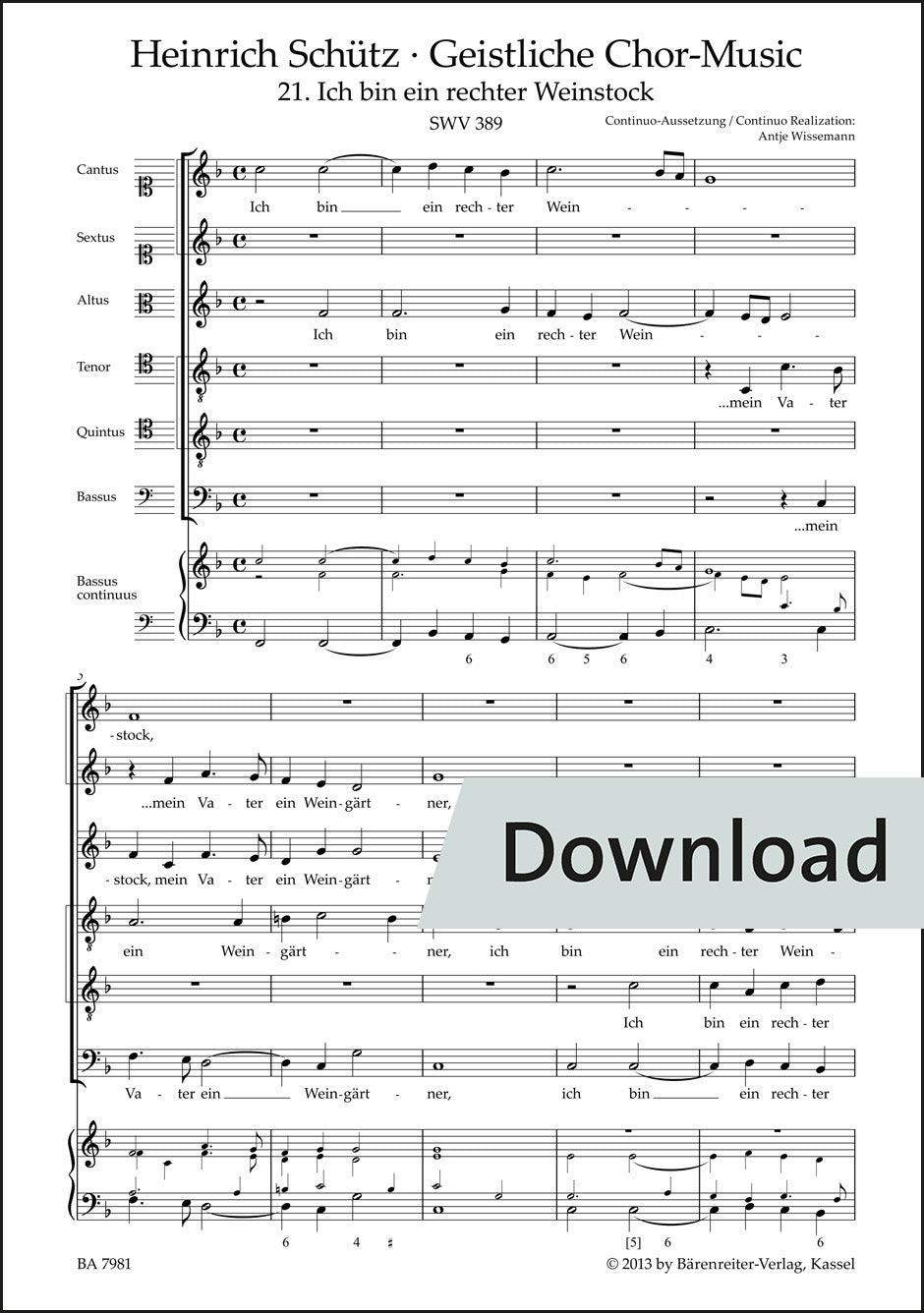 合唱/シュッツ:私はまことのぶどうの木 SWV 389(10冊セット)【デジタル版】